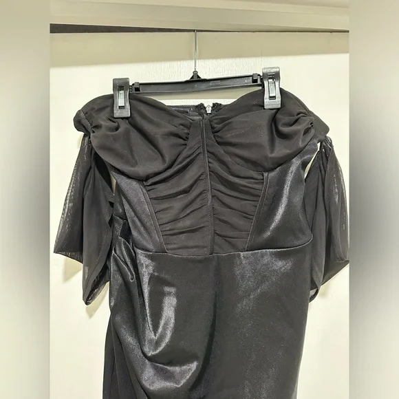 ASOS DESIGN bandeau corset mesh satin midi dress in black - Picture 7 of 11